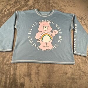 Care‎ Bears Sweater L Little Things Make Big Things Happen Blue Pullover Cropped